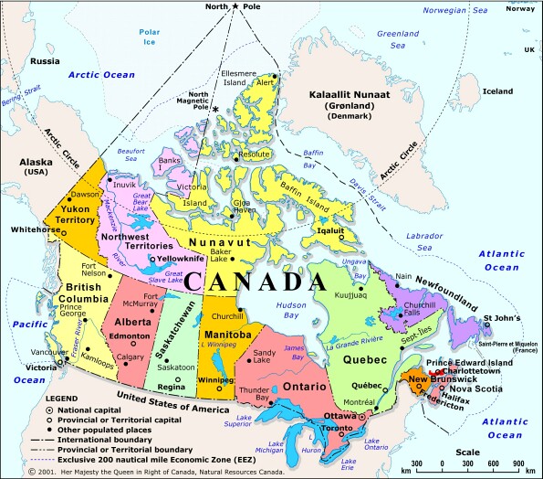 Mapa canadense detalhado 
