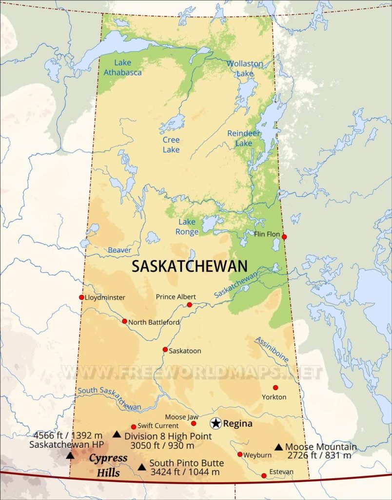 mapa de Saskatchewan
